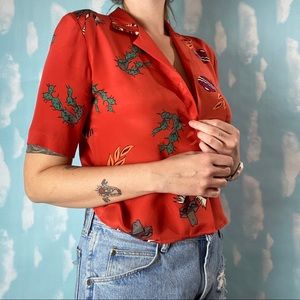 Vintage Silk Southwest Cactus Button Up